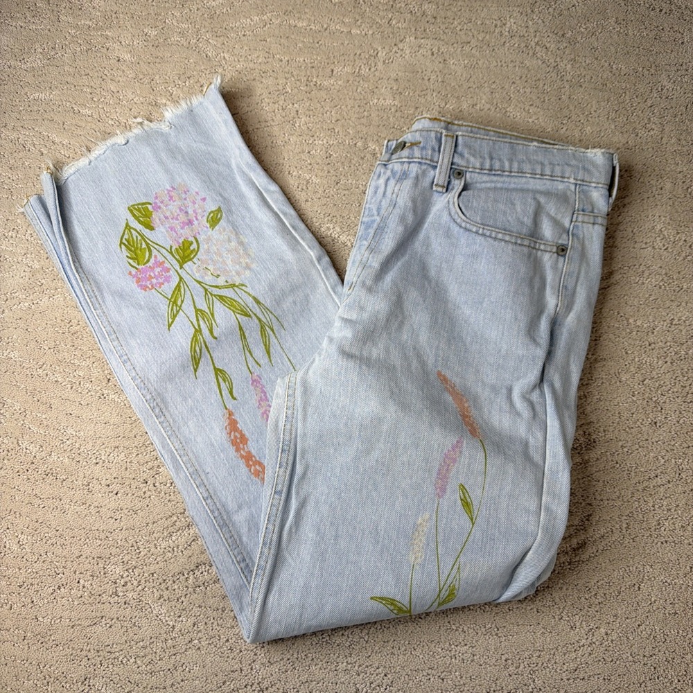 Women's Polo Jeans Ralph Lauren Painted Cropped Flare High Rise Jeans Size 10